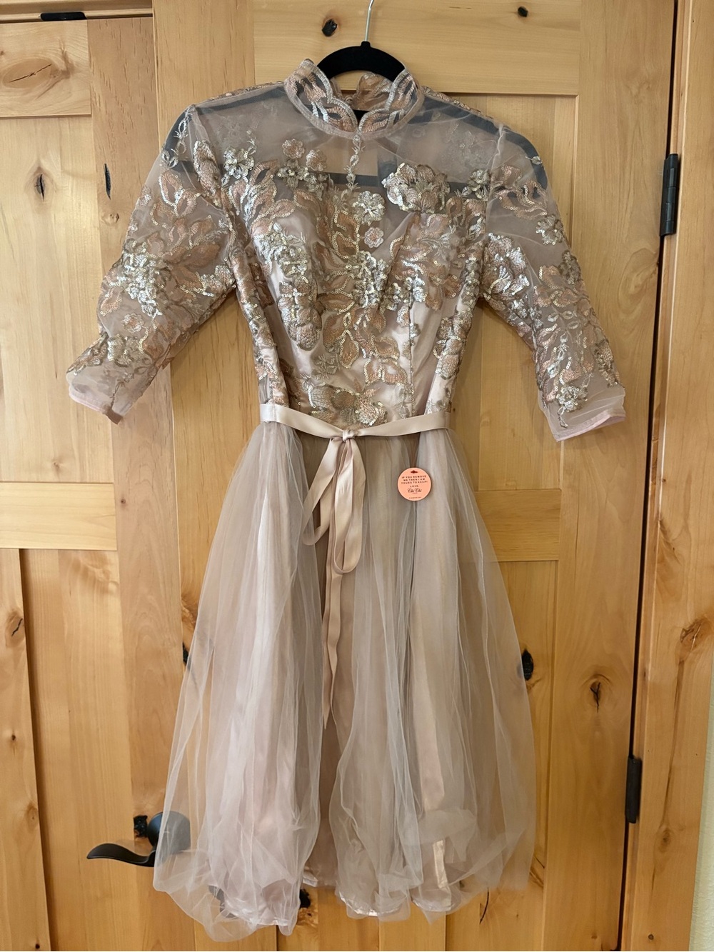 Chi Chi London Champagne Embroidered Tulle Mini Dress